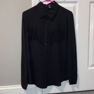 Womens medium black button up dress shirt